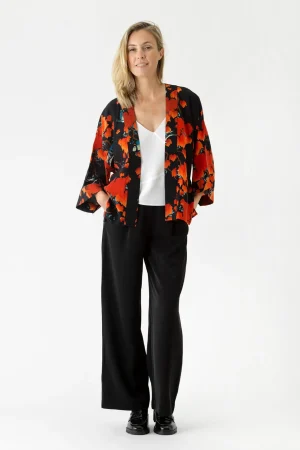 Women One Hundred Stars Acer Black Crepe Kimono