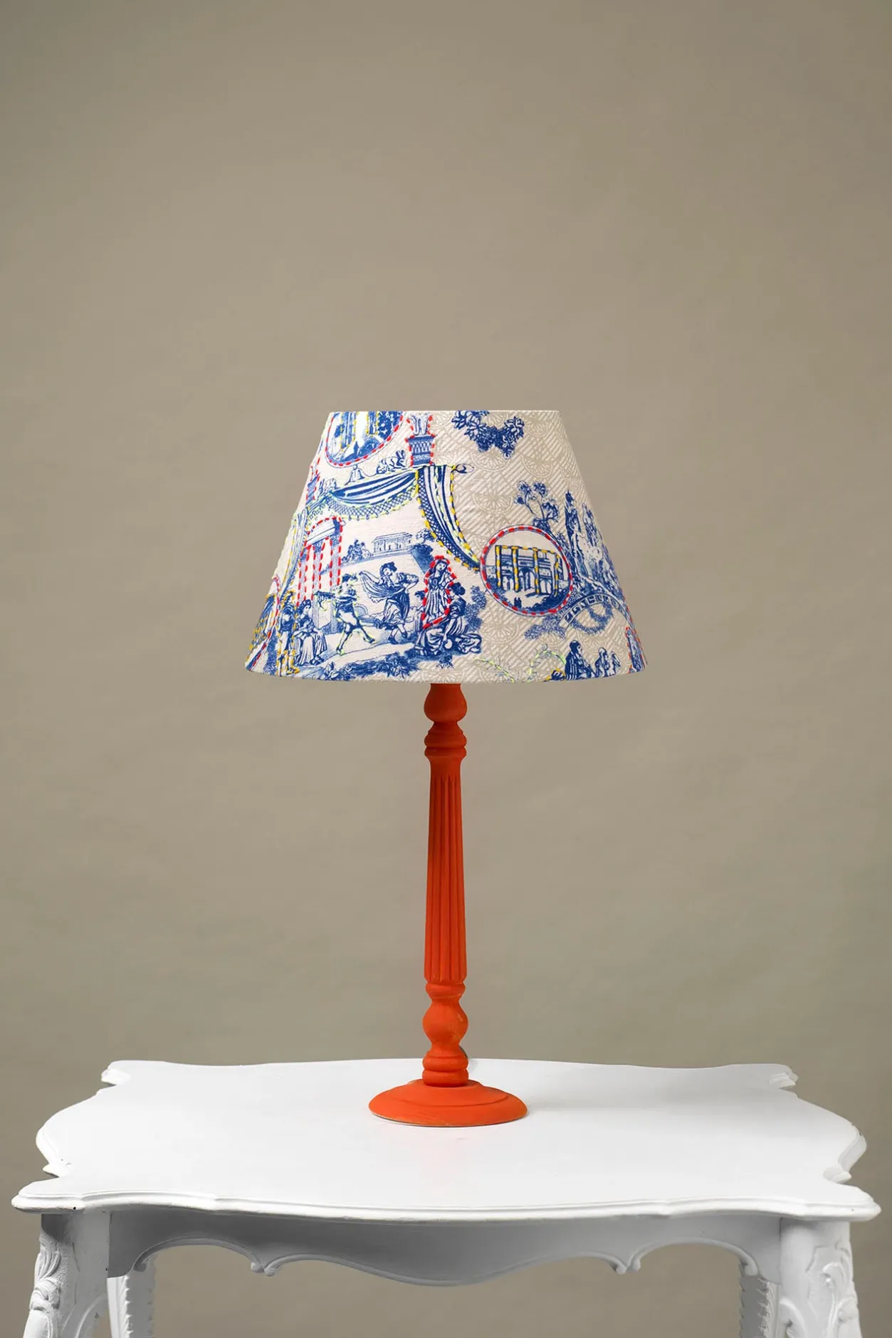 One Hundred Stars Ancient Columns Blue 14" Tapered Lampshade