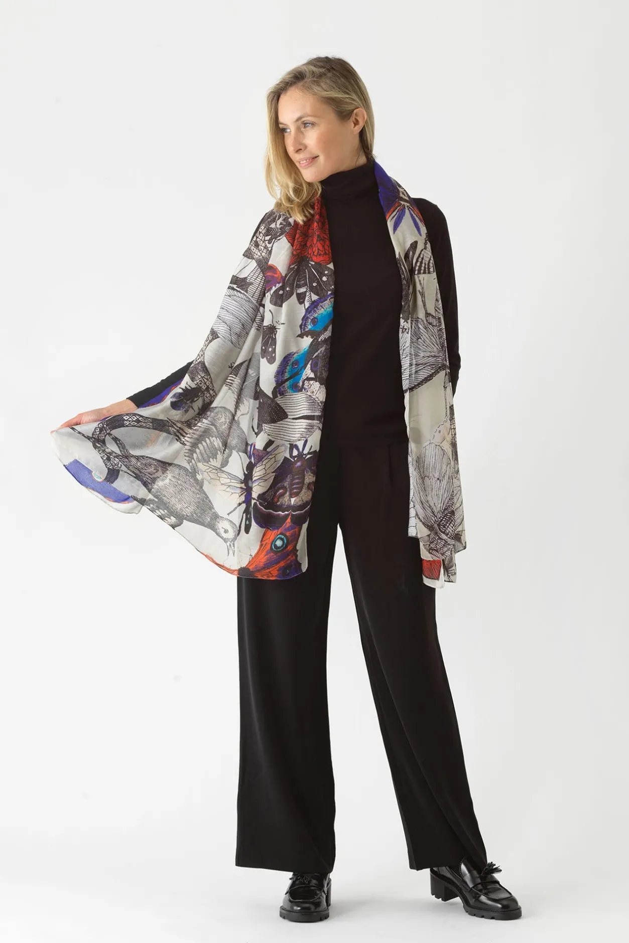 One Hundred Stars Butterflies Cobalt Scarf