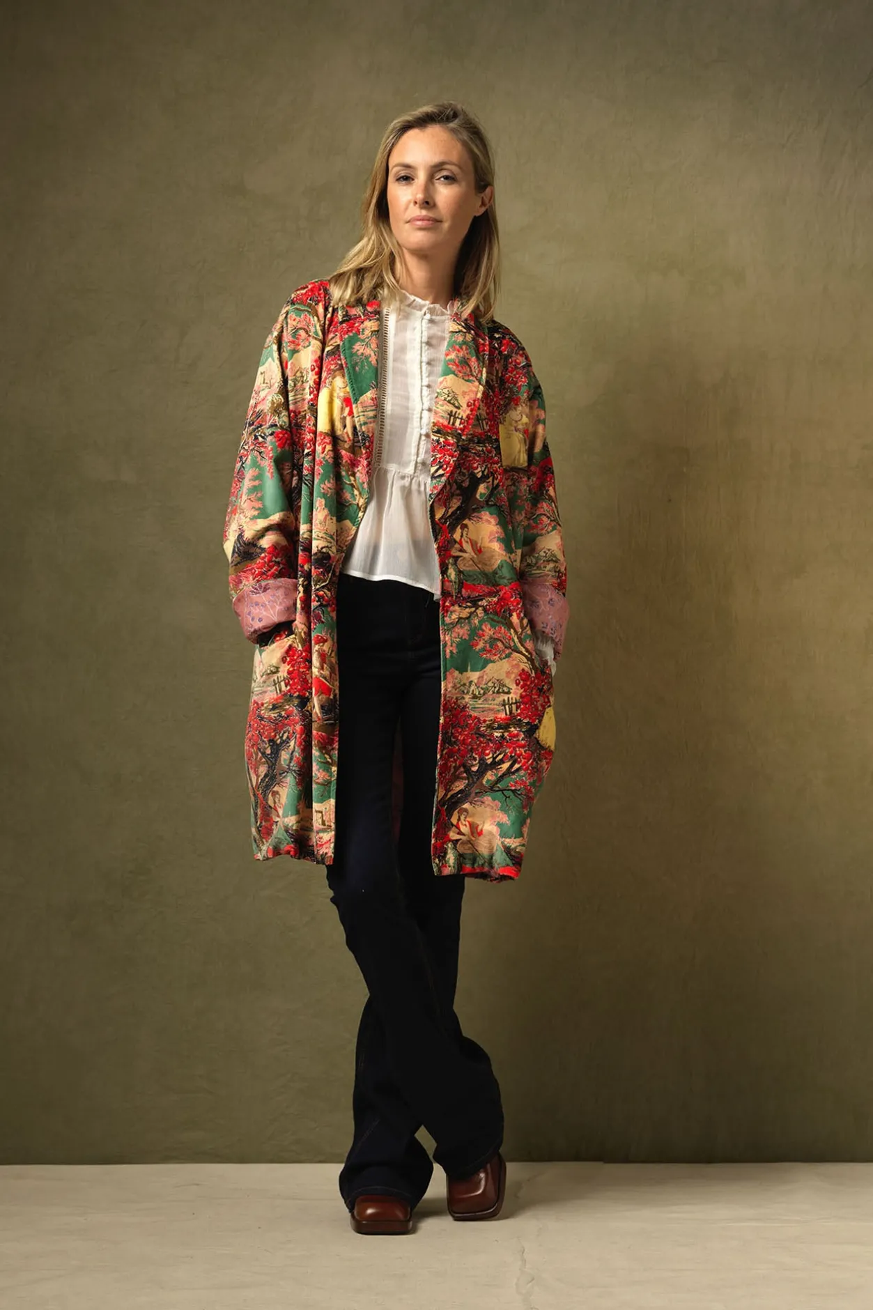 Women One Hundred Stars Country Toile Berry Velvet Boyfriend Jacket