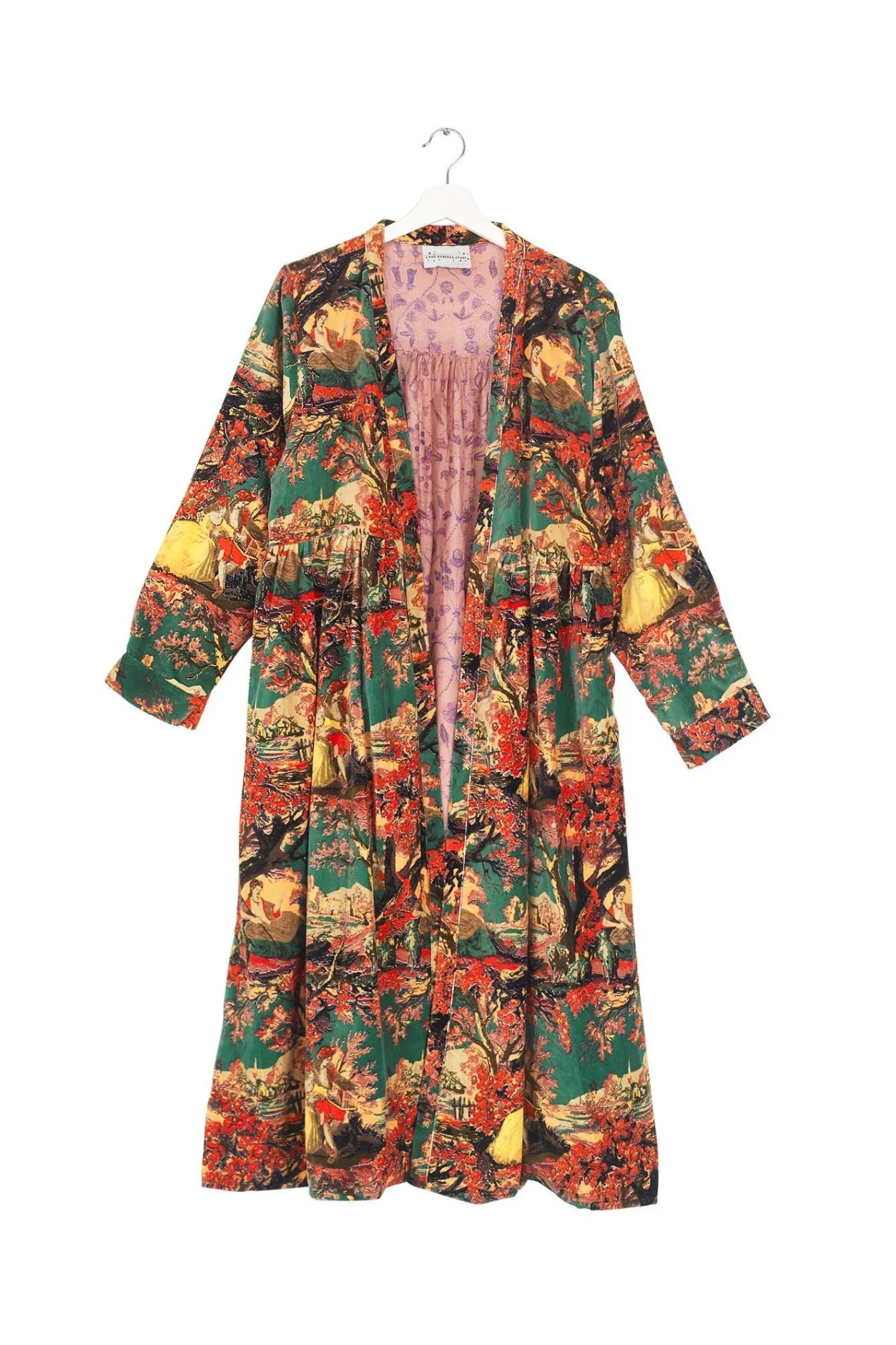 Women One Hundred Stars Country Toile Berry Velvet Duster Coat