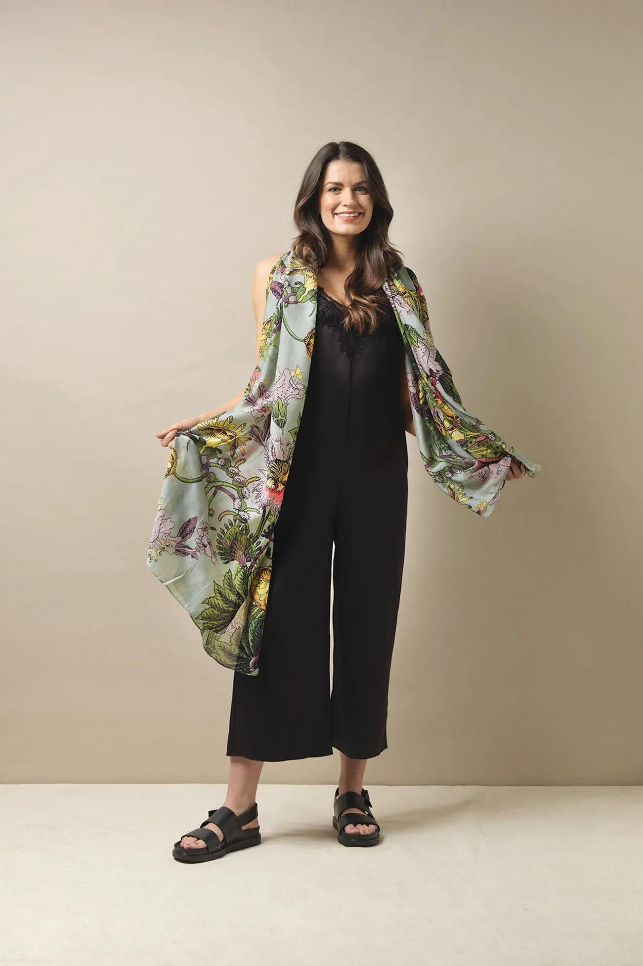 One Hundred Stars Eccentric Blooms Putty Scarf