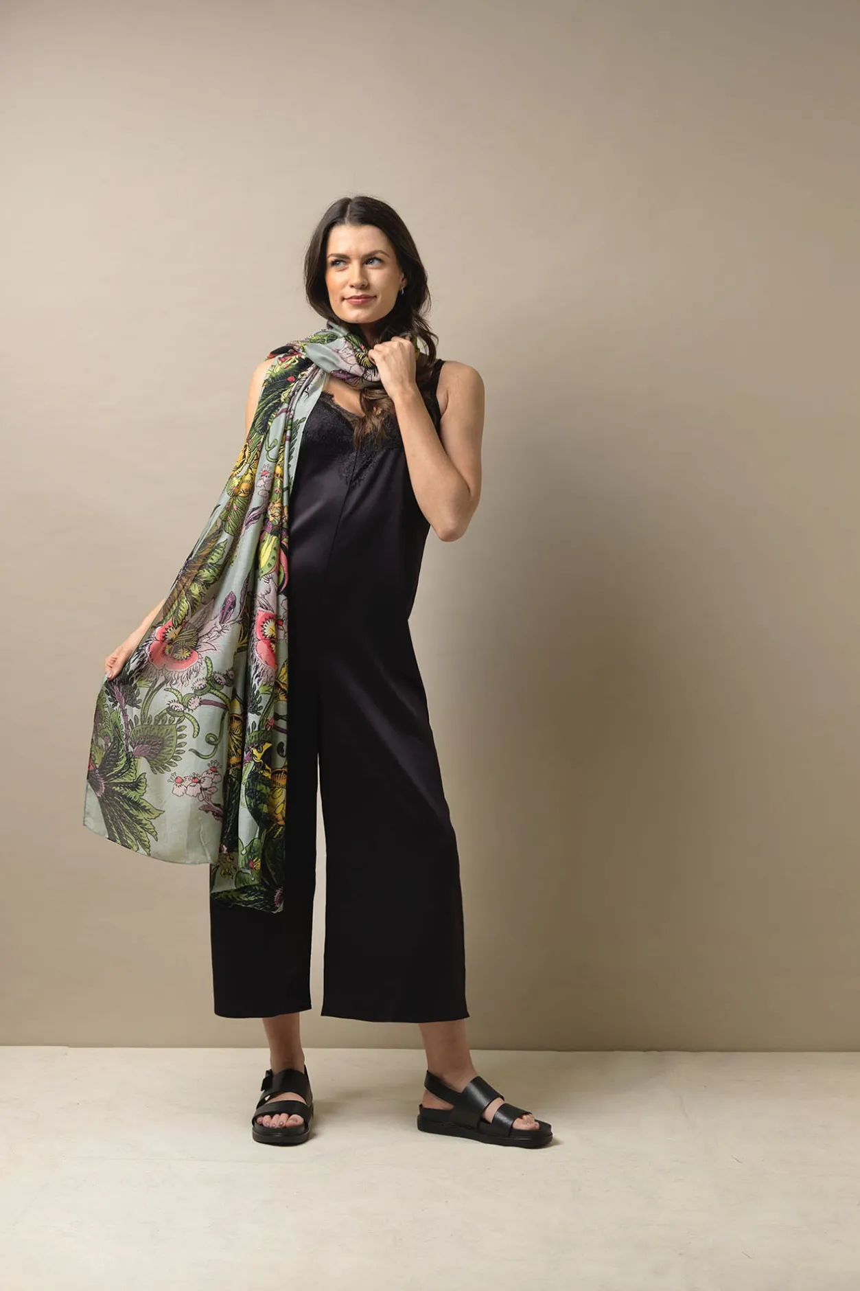 One Hundred Stars Eccentric Blooms Putty Scarf