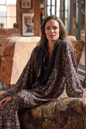 Women One Hundred Stars Floral Paisley Blue Boho Dress