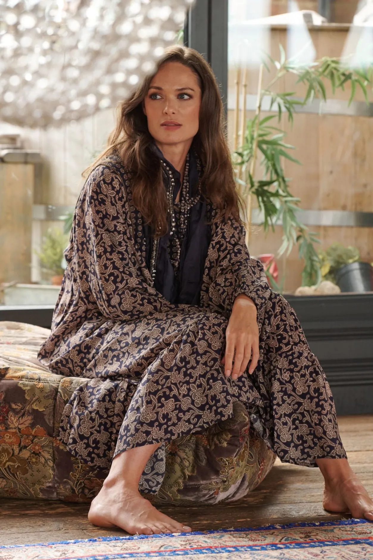 Women One Hundred Stars Floral Paisley Blue Boho Dress