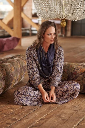 Women One Hundred Stars Floral Paisley Blue Palazzo Pant