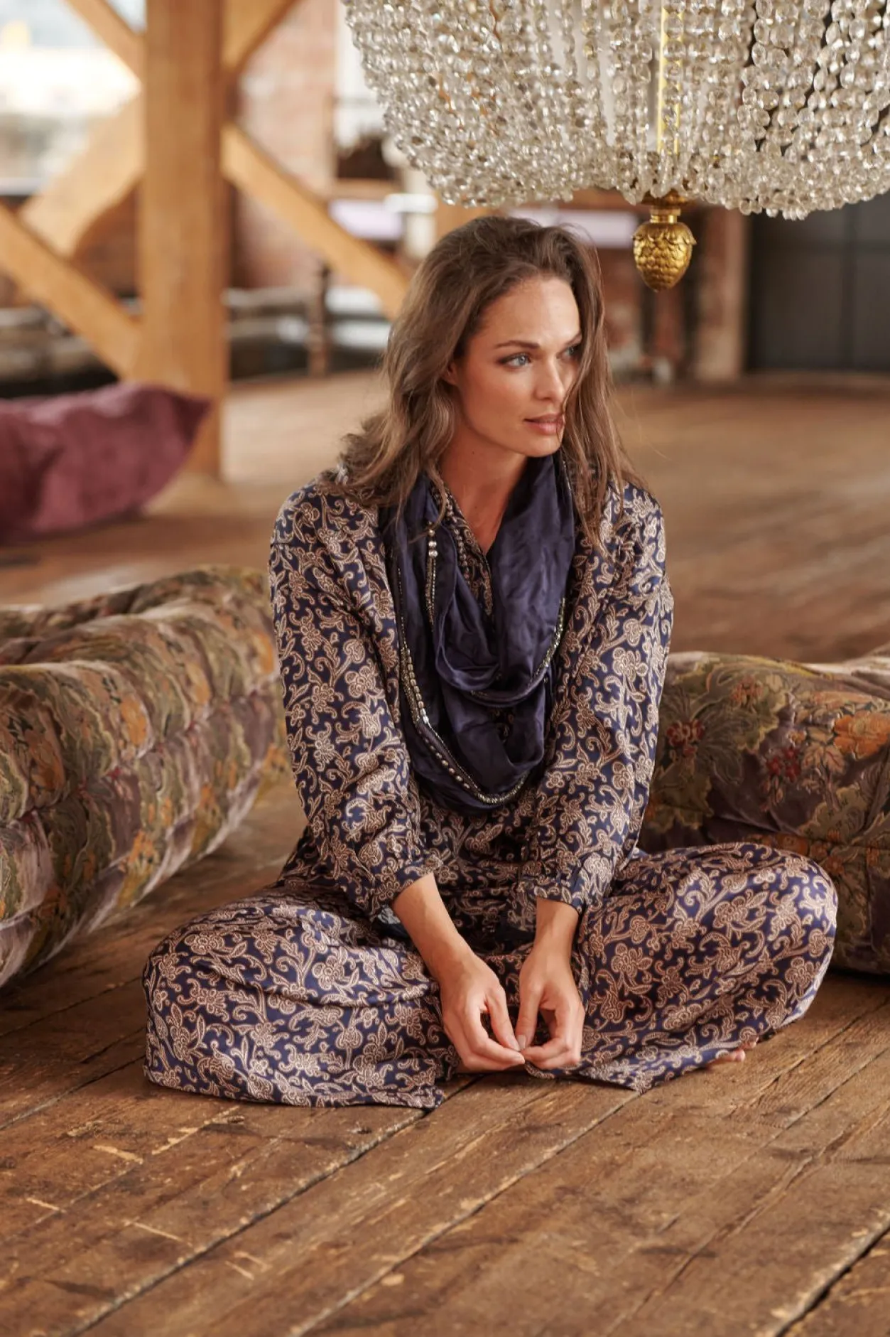 Women One Hundred Stars Floral Paisley Blue Palazzo Pant