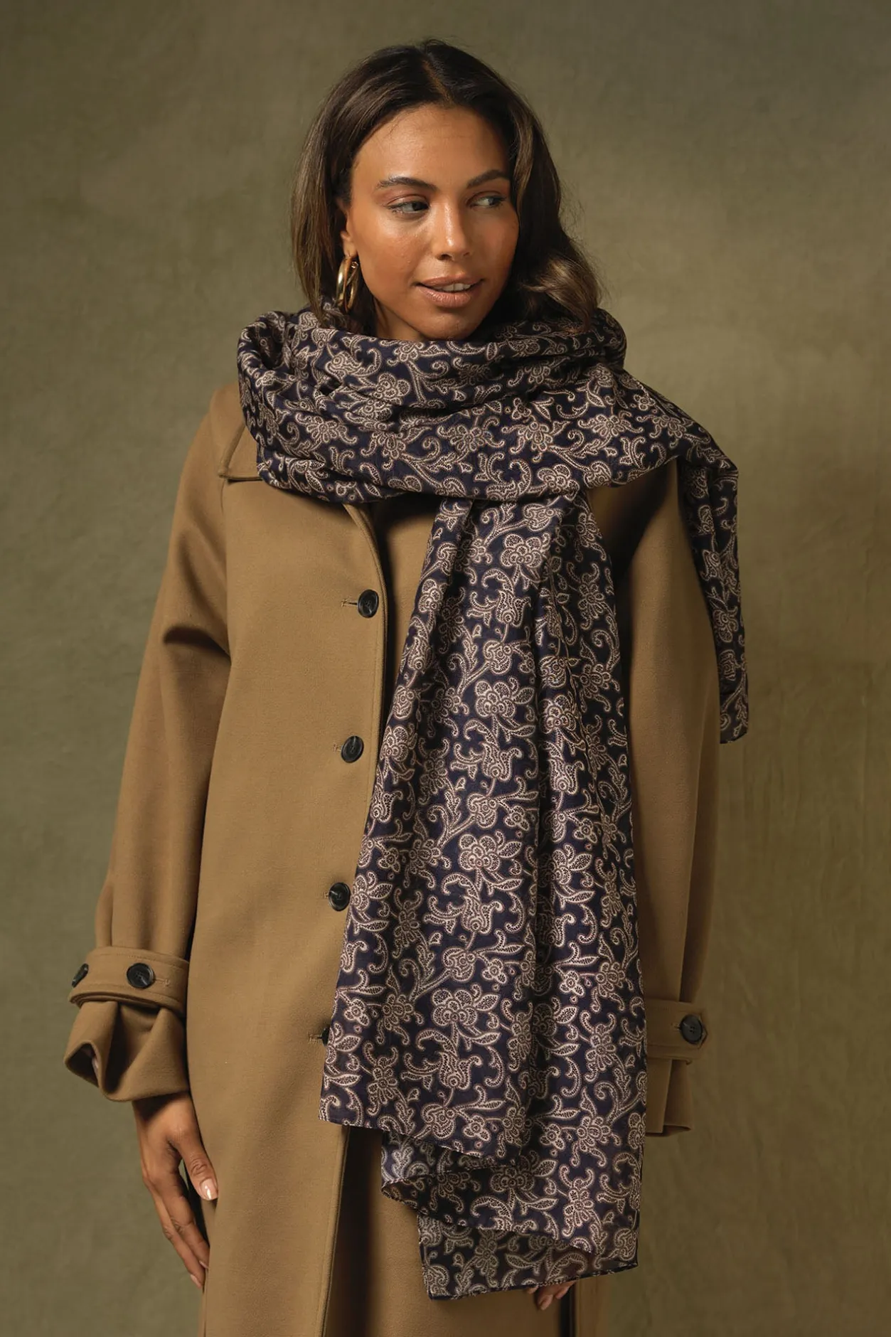 One Hundred Stars Floral Paisley Blue Scarf