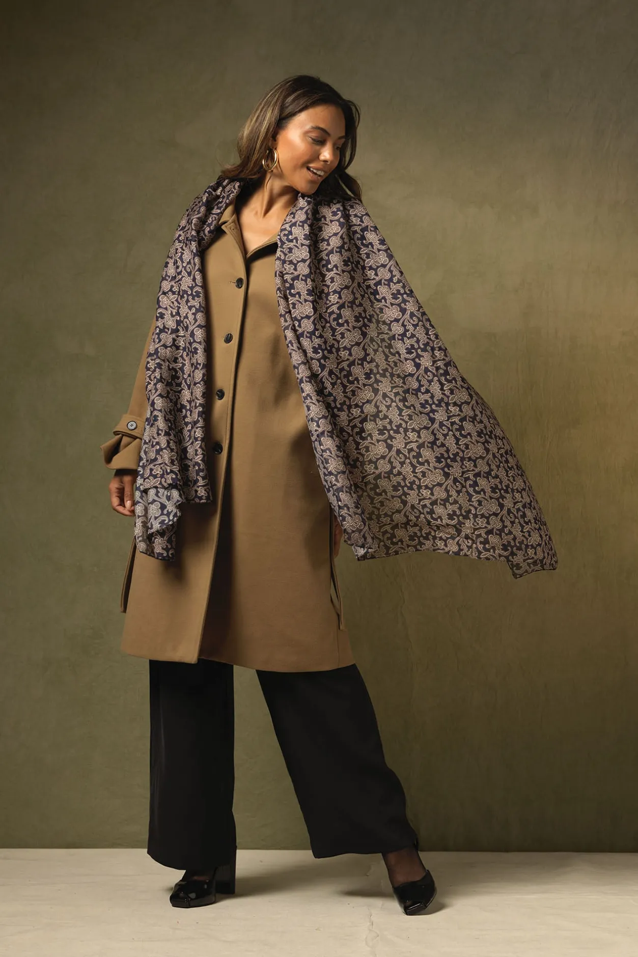 One Hundred Stars Floral Paisley Blue Scarf