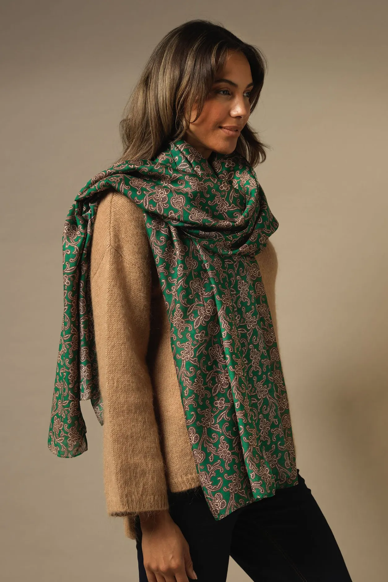 One Hundred Stars Floral Paisley Green Scarf