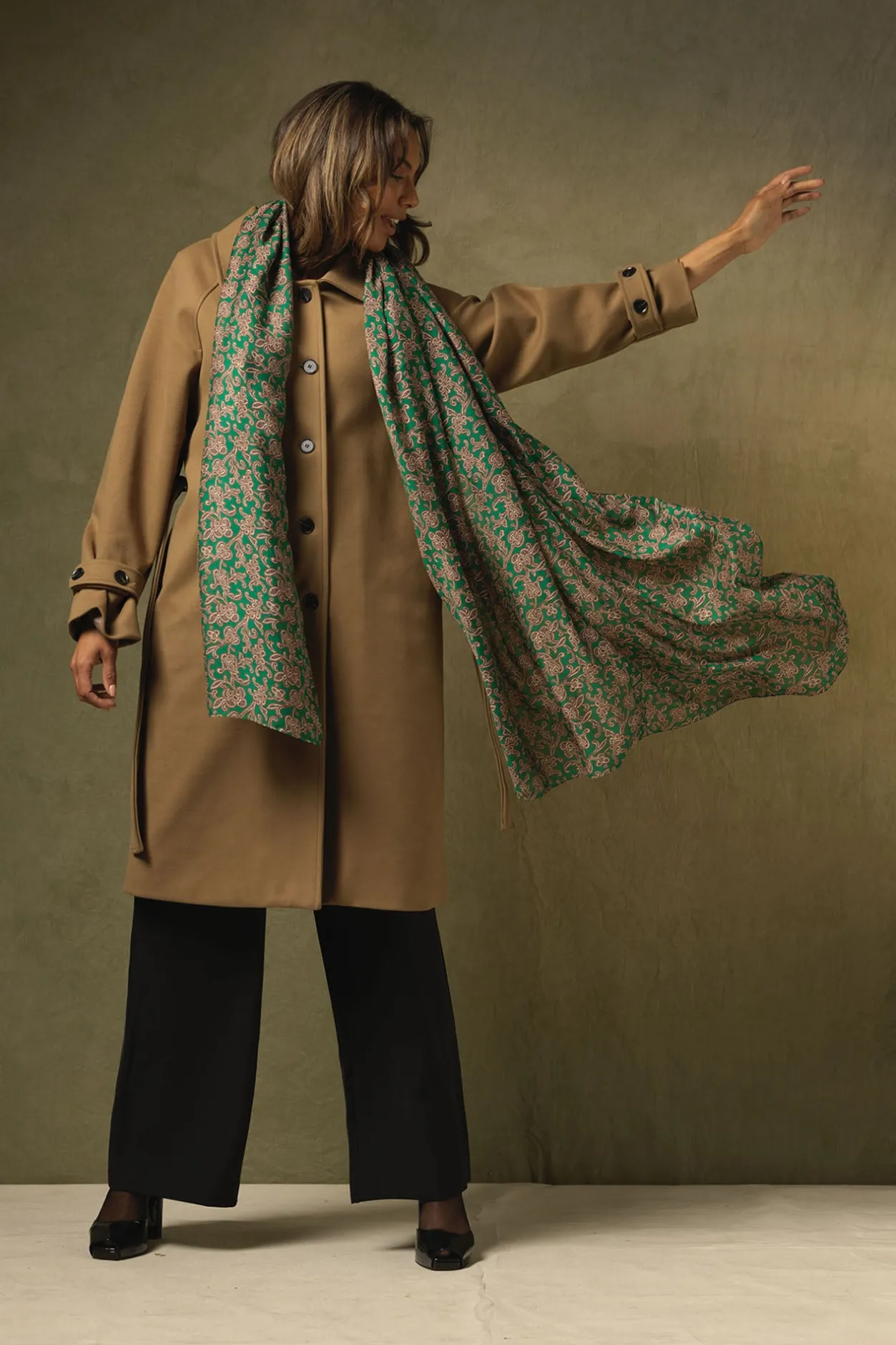 One Hundred Stars Floral Paisley Green Scarf