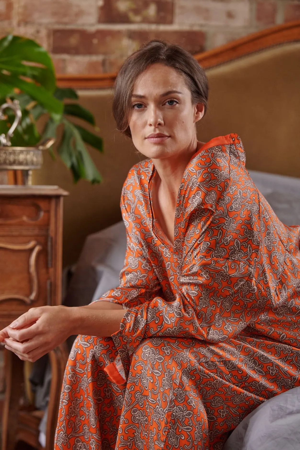 Women One Hundred Stars Floral Paisley Orange Darcy Shirt