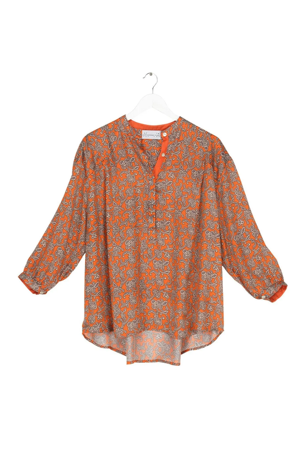 Women One Hundred Stars Floral Paisley Orange Darcy Shirt