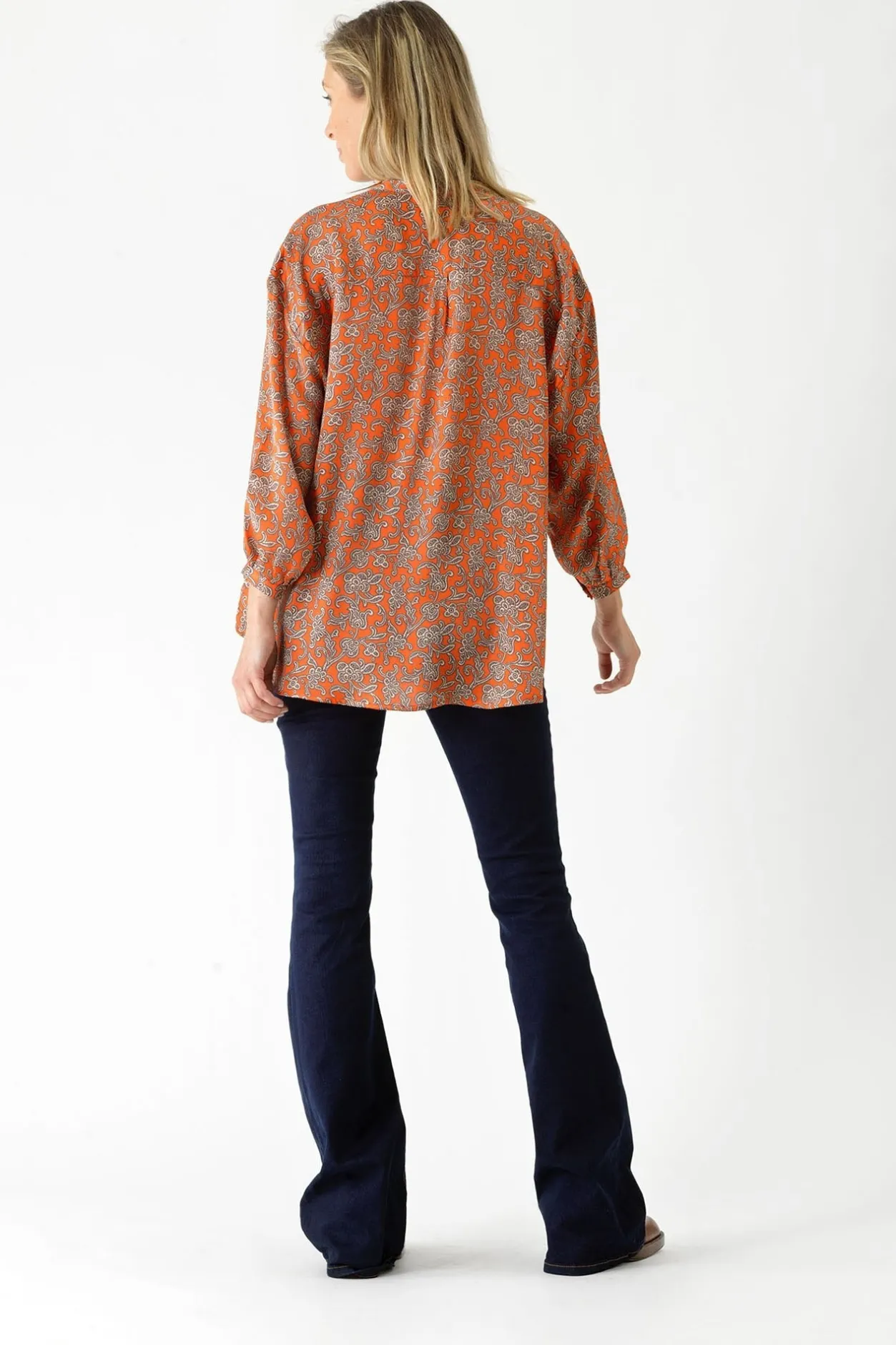 Women One Hundred Stars Floral Paisley Orange Darcy Shirt