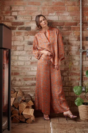 Women One Hundred Stars Floral Paisley Orange Palazzo Pant