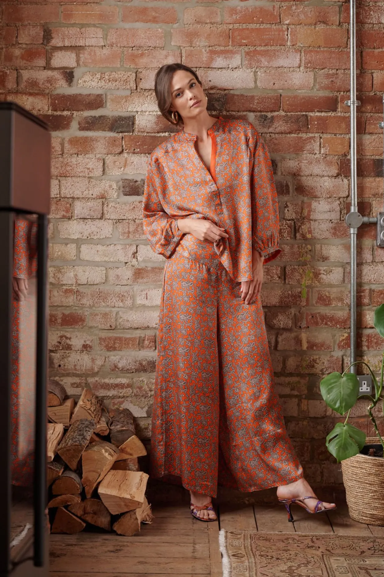 Women One Hundred Stars Floral Paisley Orange Palazzo Pant