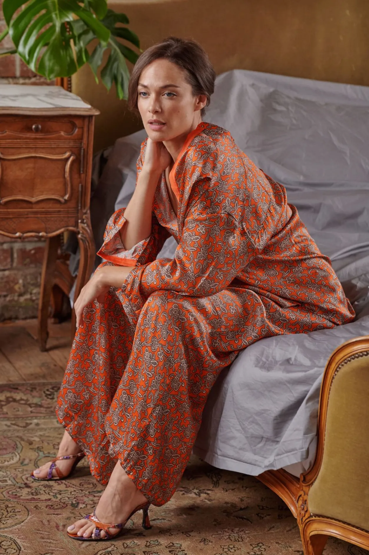 Women One Hundred Stars Floral Paisley Orange Palazzo Pant