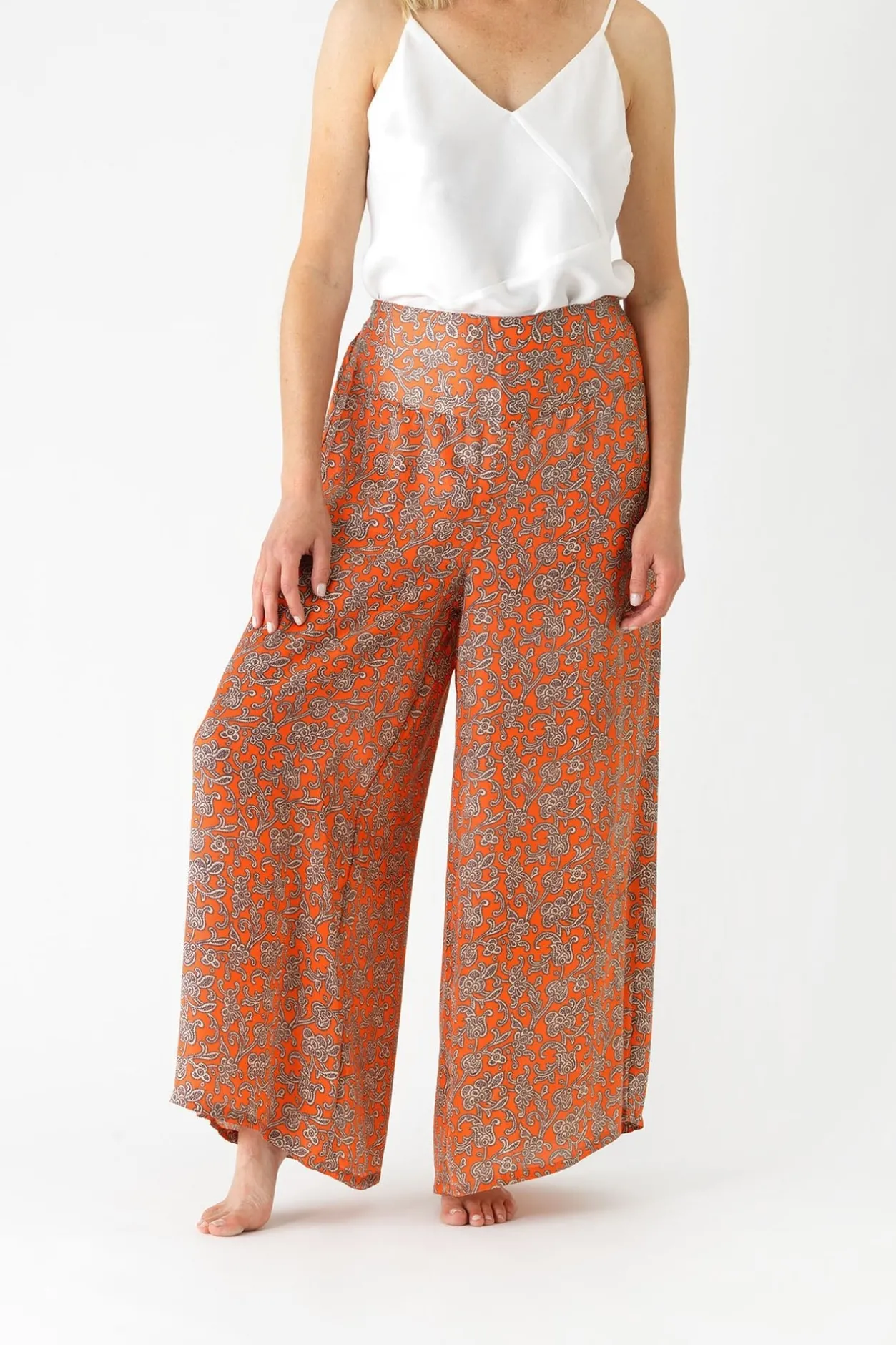 Women One Hundred Stars Floral Paisley Orange Palazzo Pant