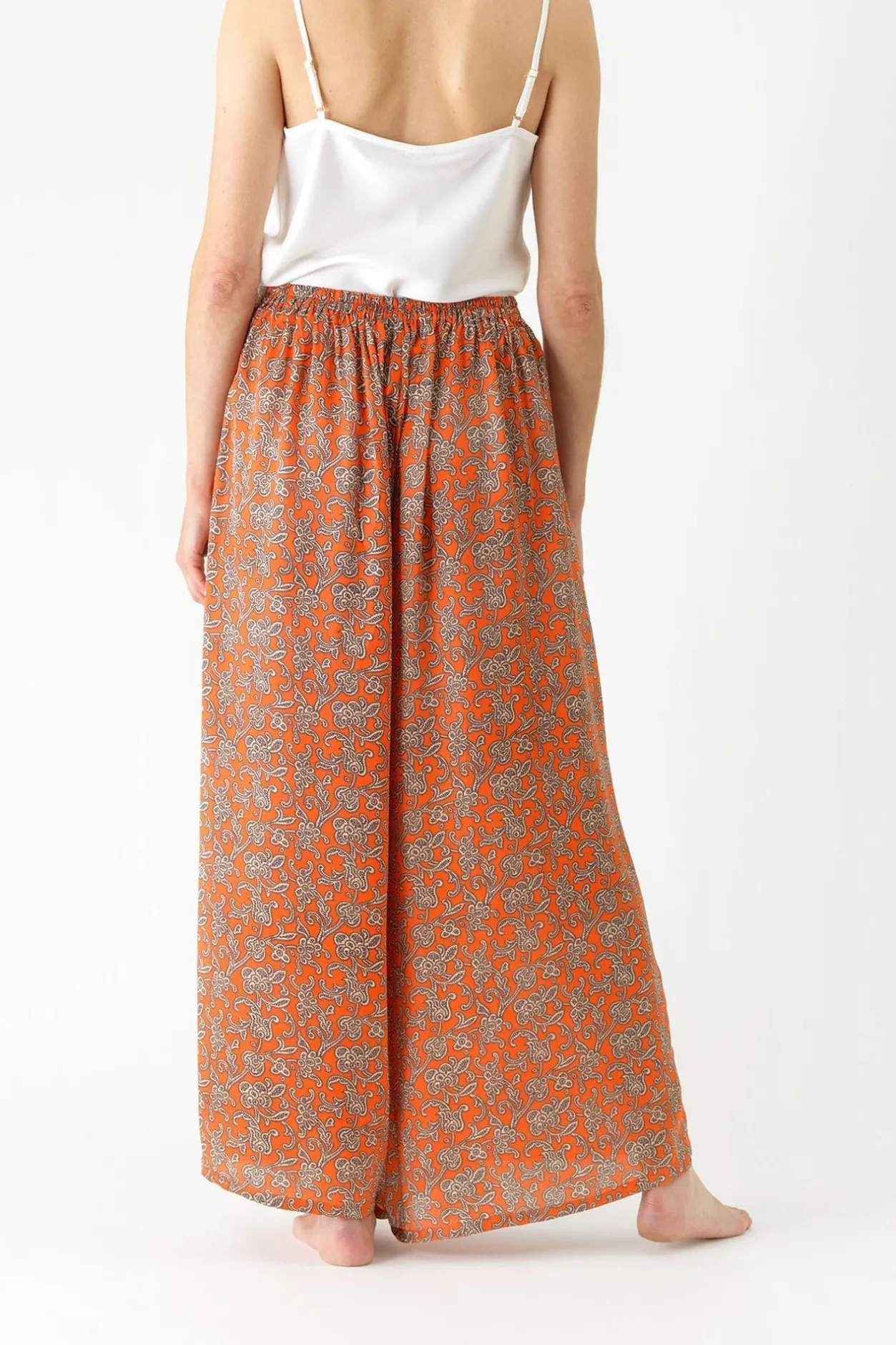 Women One Hundred Stars Floral Paisley Orange Palazzo Pant