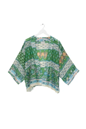 Women One Hundred Stars Folk Flowers Green Kimono