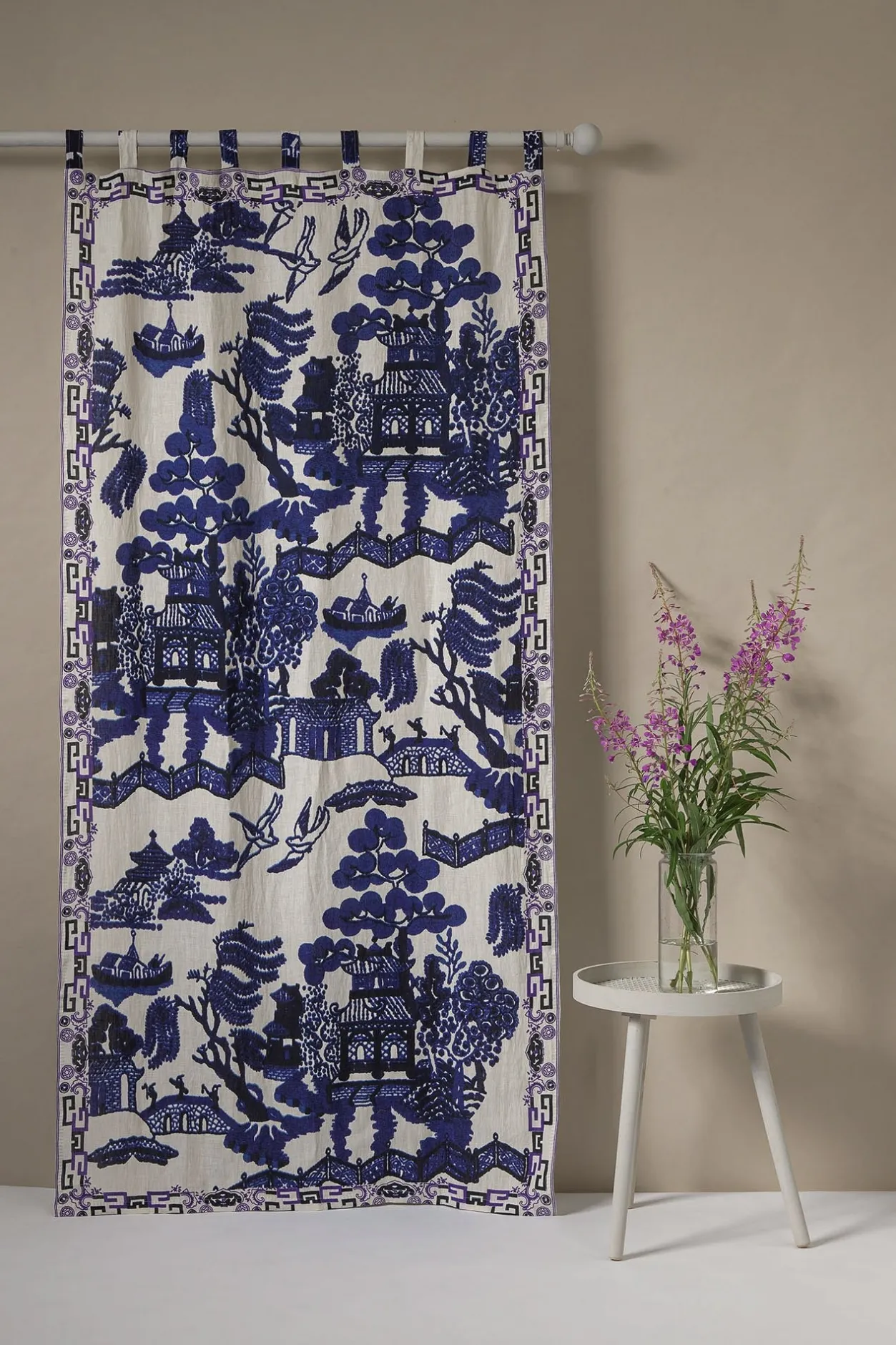 One Hundred Stars Giant Willow Blue Linen Panel