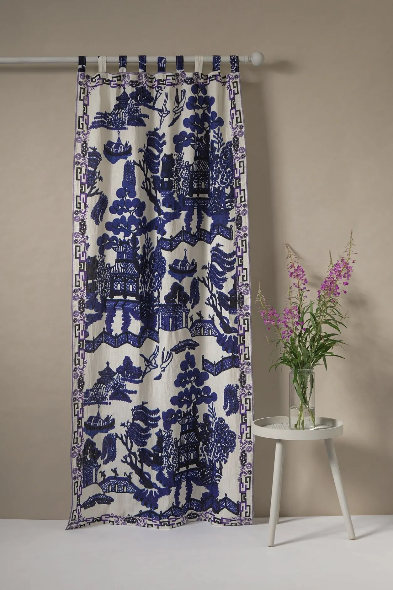 One Hundred Stars Giant Willow Blue Linen Panel