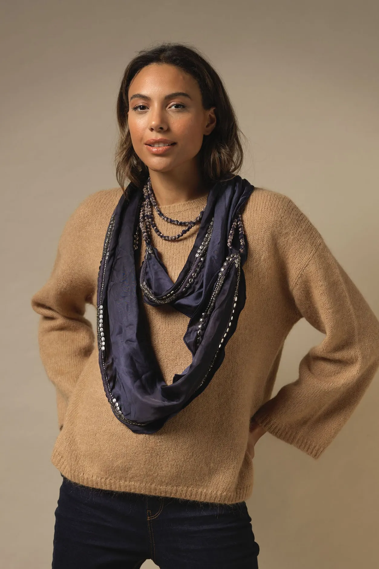 One Hundred Stars Indian Heritage Blue Necklace Scarf