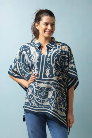Women One Hundred Stars Jaipur Blue Tunic Top