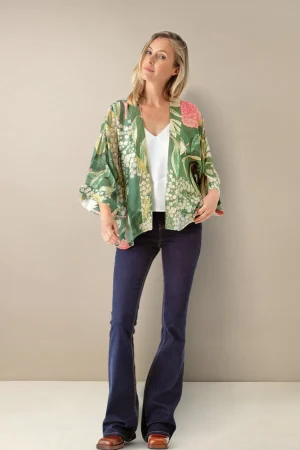 Women One Hundred Stars Kew Elderflower Green Kimono