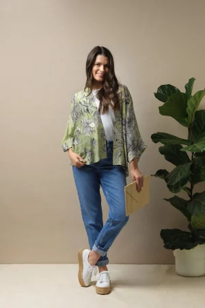 Women One Hundred Stars Kew Etched Floral Fern Kimono