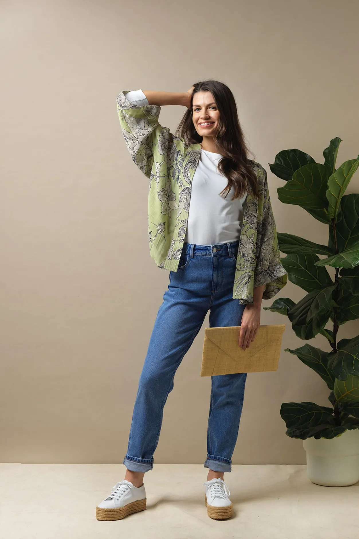 Women One Hundred Stars Kew Etched Floral Fern Kimono