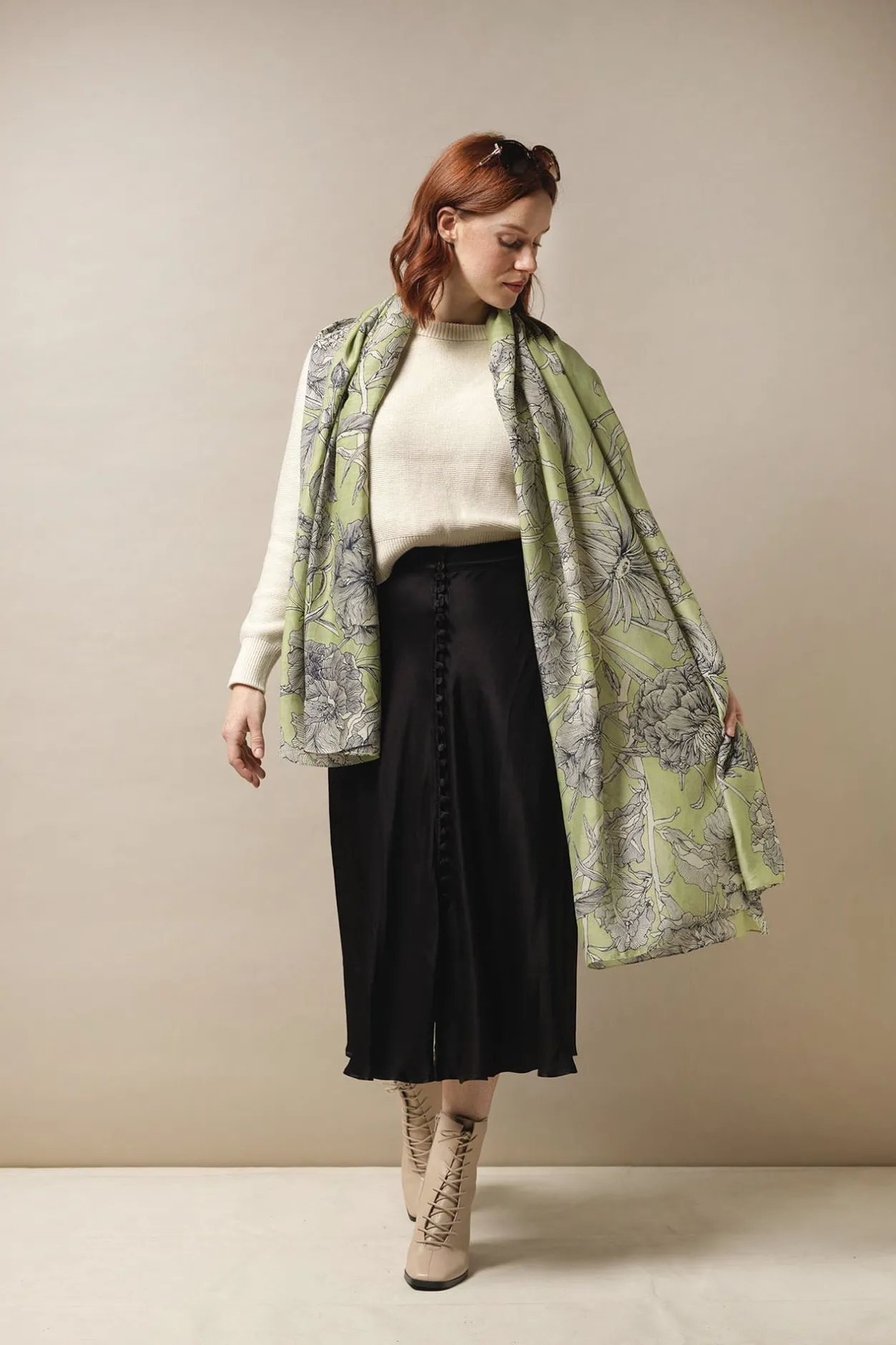 One Hundred Stars Kew Etched Floral Fern Scarf