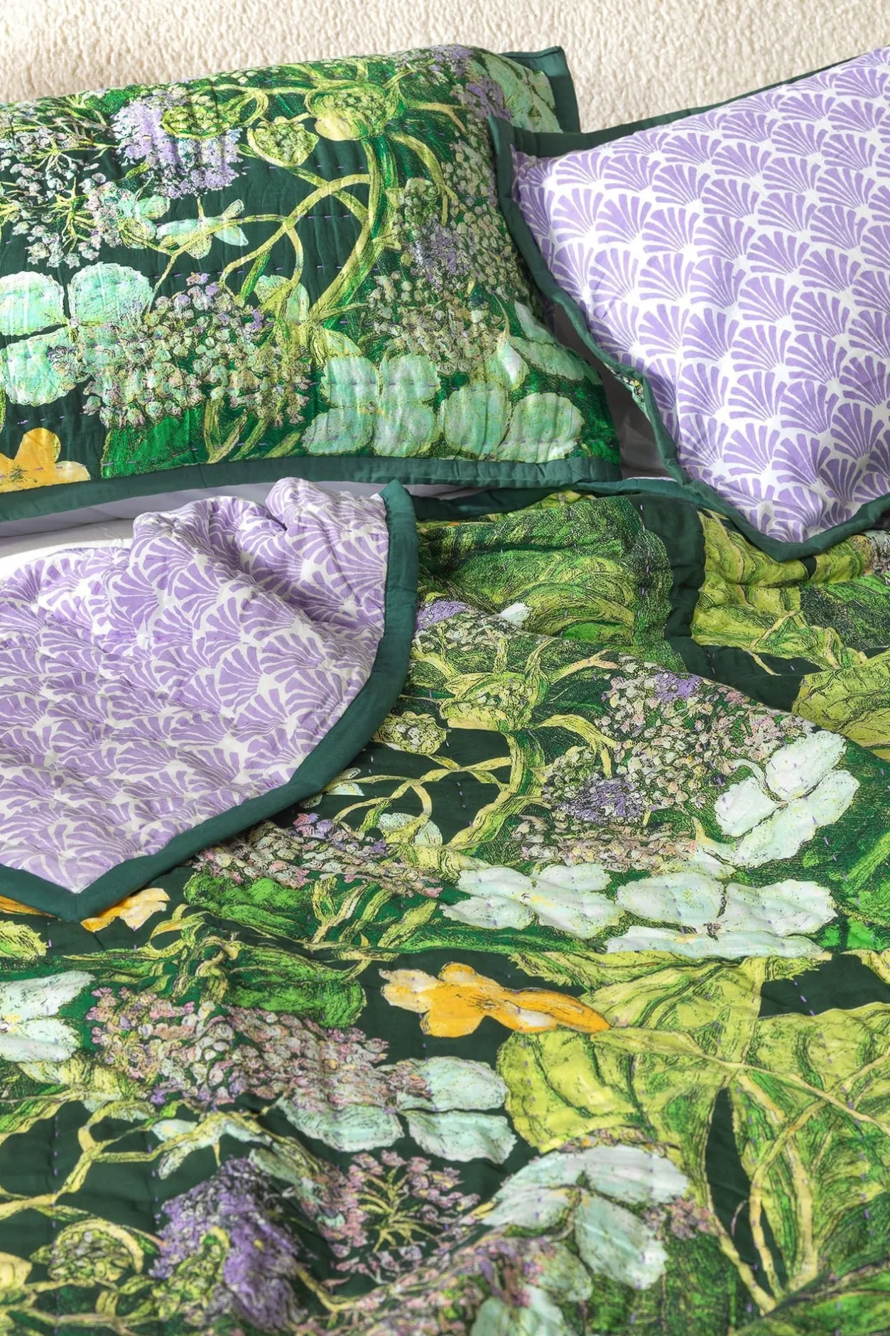 One Hundred Stars Kew Hydrangea Lime Pillow Shams