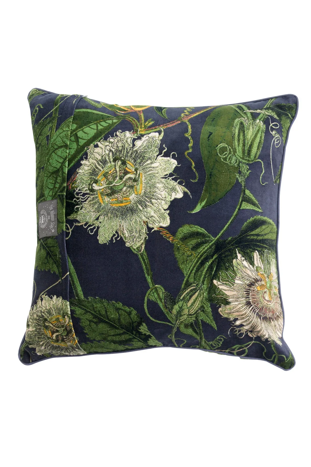 One Hundred Stars Kew Passion Flower Grey Velvet Square Cushion