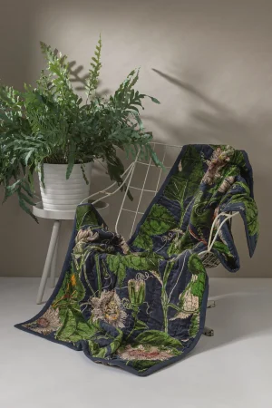 One Hundred Stars Kew Passion Flower Grey Velvet Throw