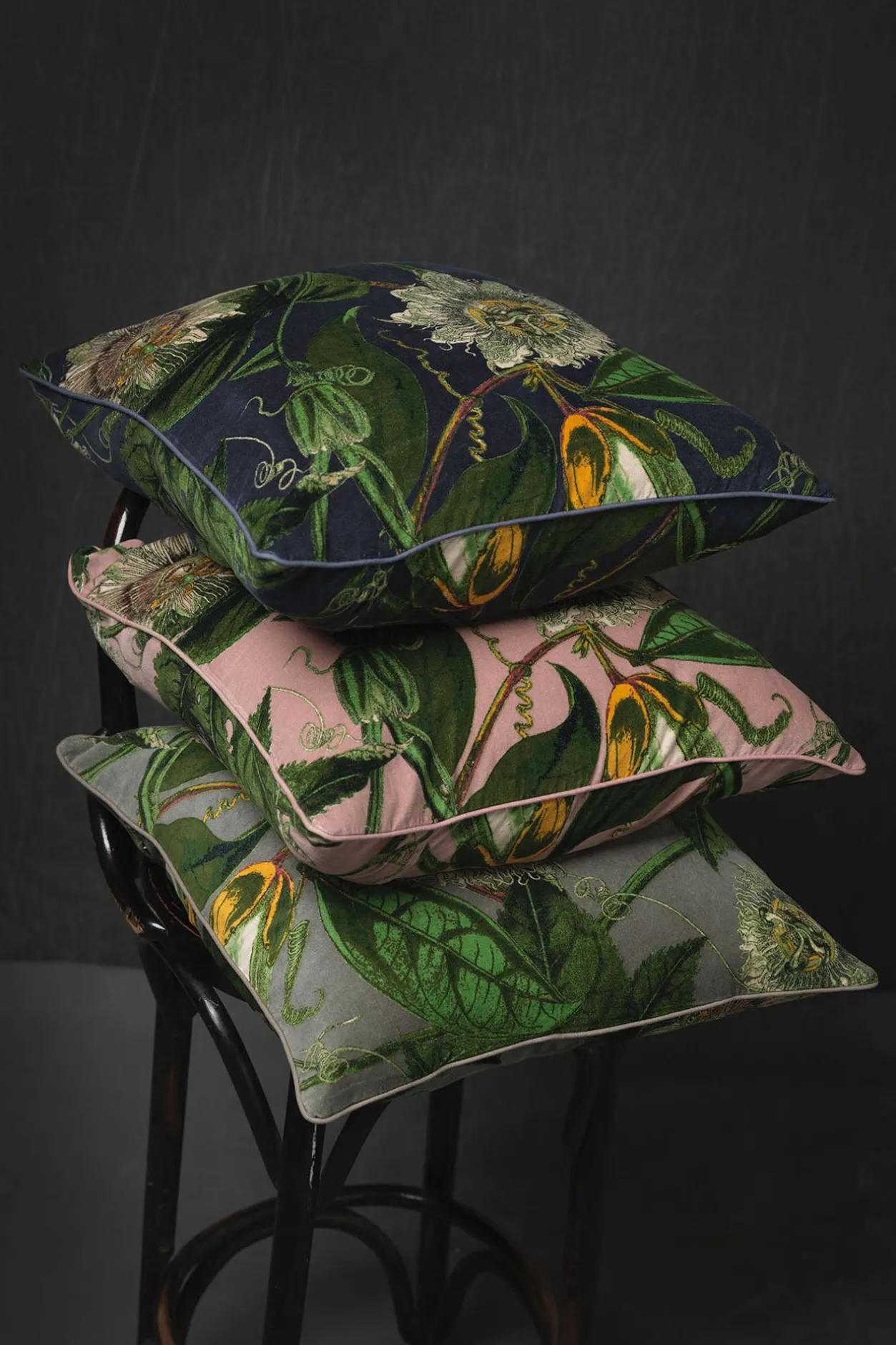 One Hundred Stars Kew Passion Flower Pink Velvet Square Cushion