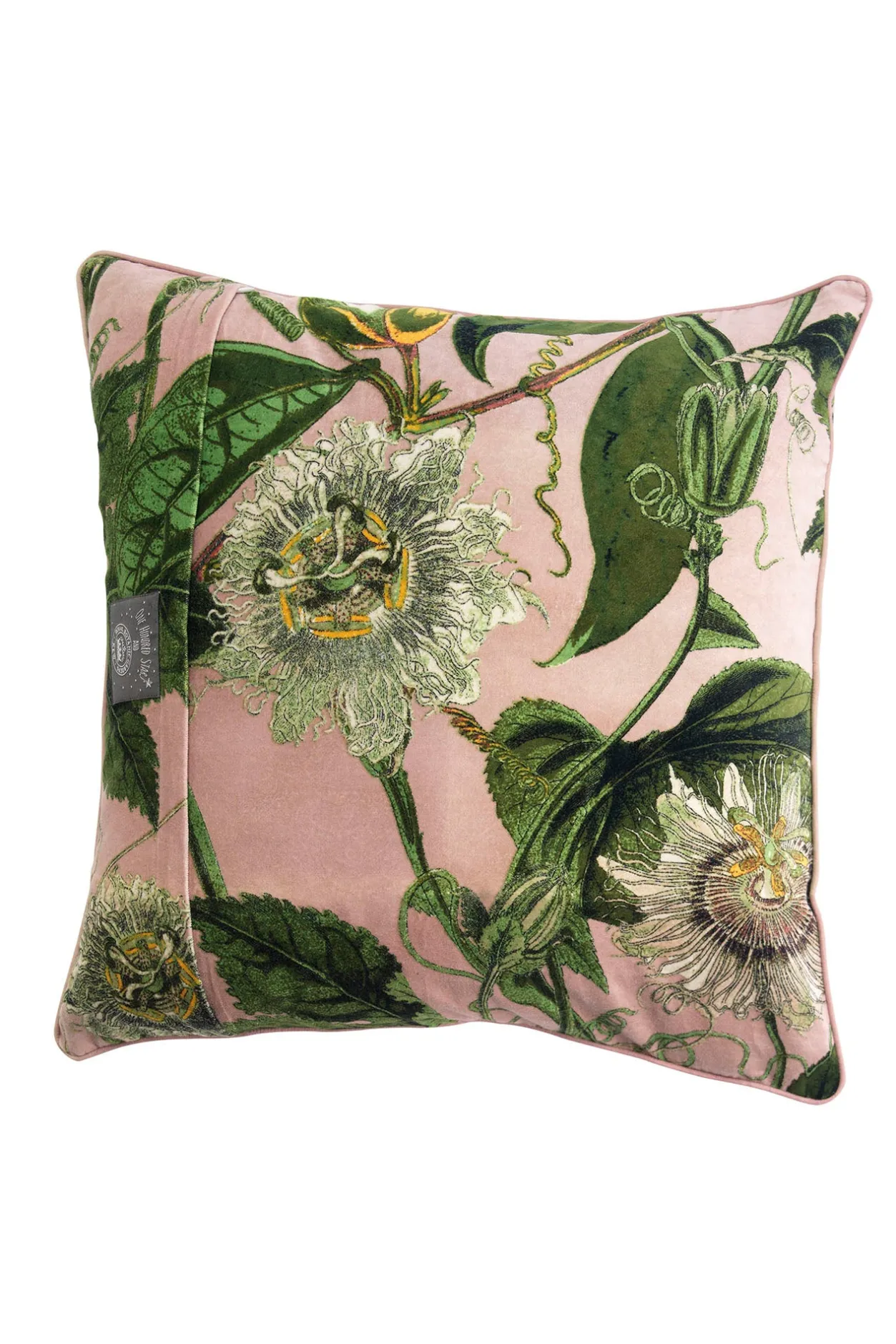 One Hundred Stars Kew Passion Flower Pink Velvet Square Cushion