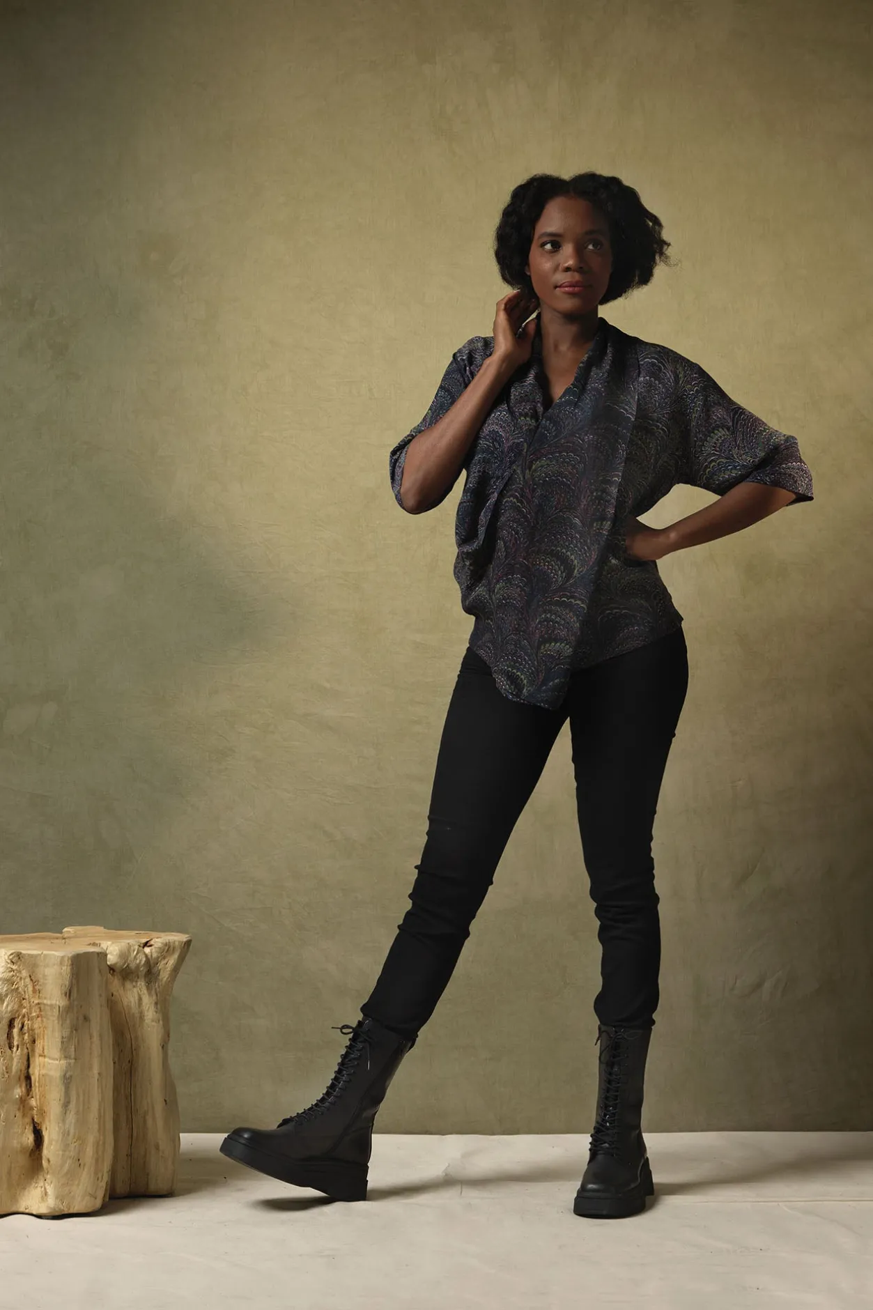 Women One Hundred Stars Marbled Indigo Rachel Top