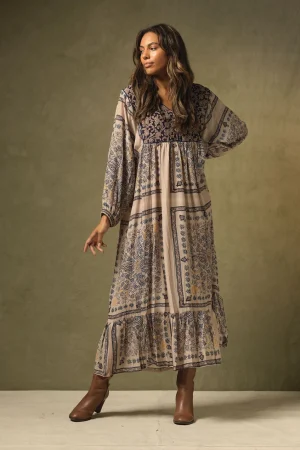 Women One Hundred Stars Mehndi Blue Boho Dress