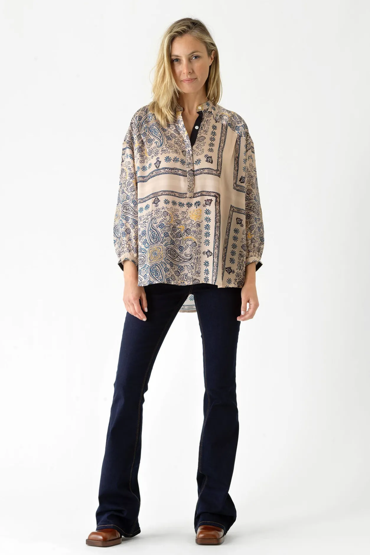 Women One Hundred Stars Mehndi Blue Darcy Shirt