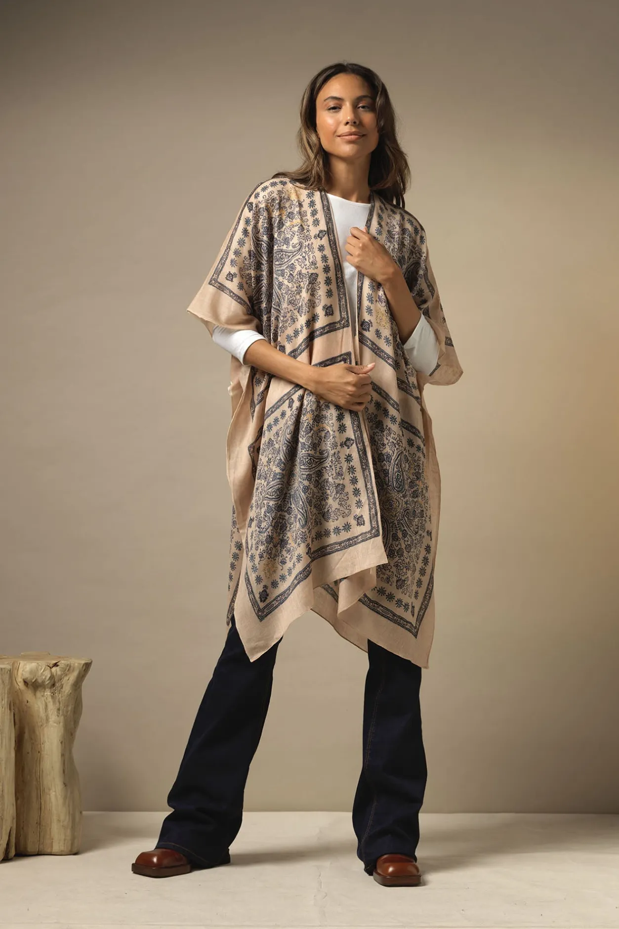 Women One Hundred Stars Mehndi Blue Wool Throwover