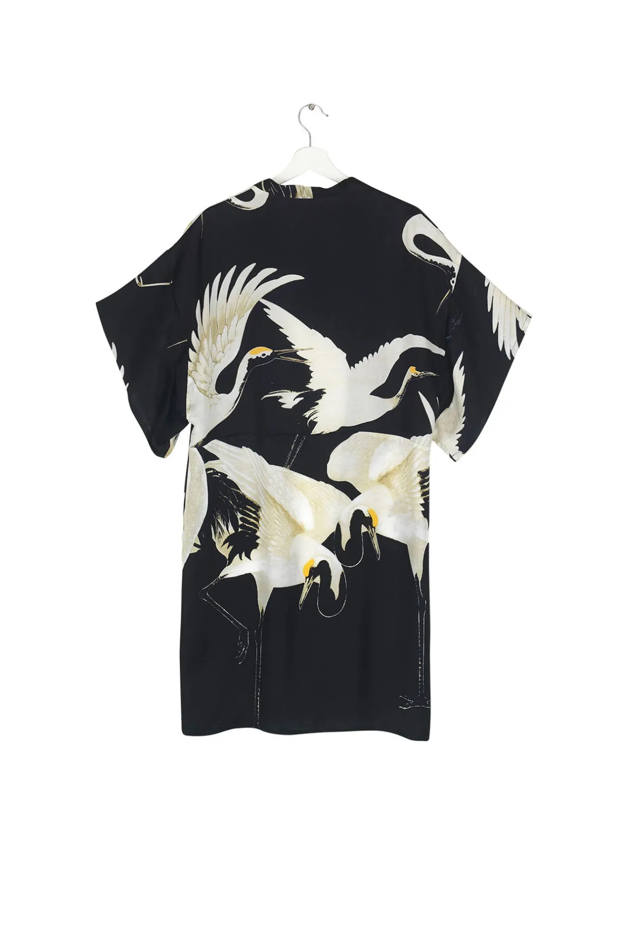 Women One Hundred Stars Stork Black Midi Kimono