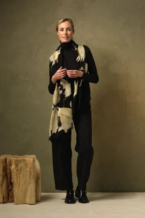 One Hundred Stars Stork Black Wool Scarf