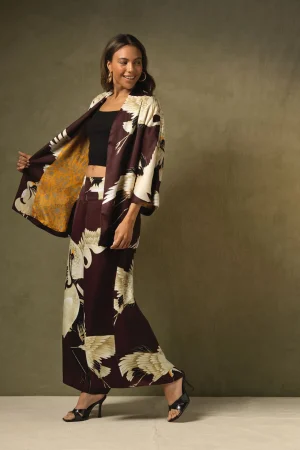 Women One Hundred Stars Stork Burgundy Wrap Jacket