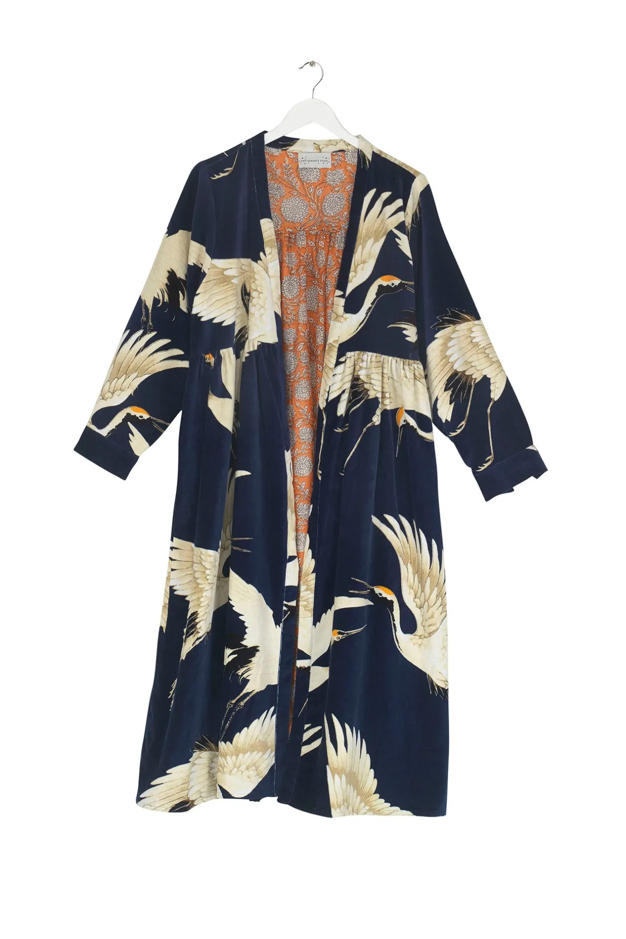 Women One Hundred Stars Stork Navy Velvet Duster Coat