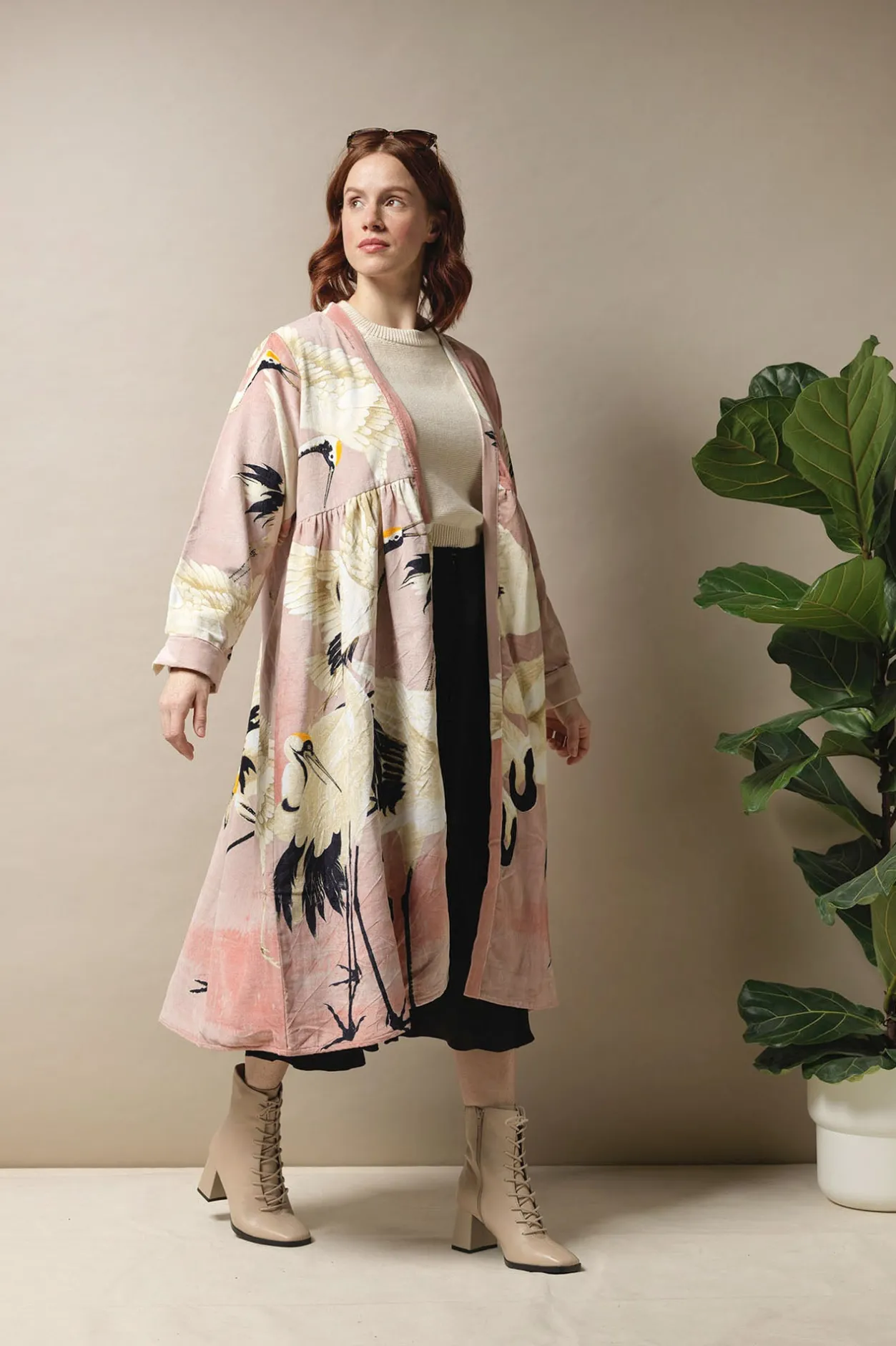 Women One Hundred Stars Stork Pink Velvet Duster Coat
