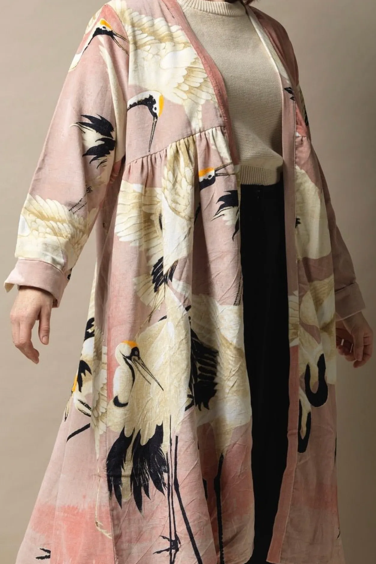 Women One Hundred Stars Stork Pink Velvet Duster Coat