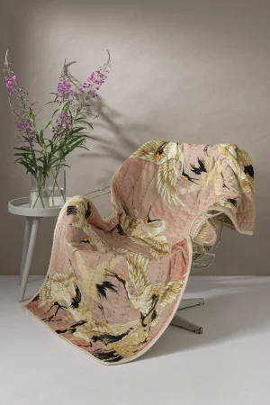 One Hundred Stars Stork Pink Velvet Throw