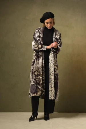 Women One Hundred Stars Sunburst Grey Velvet Duster