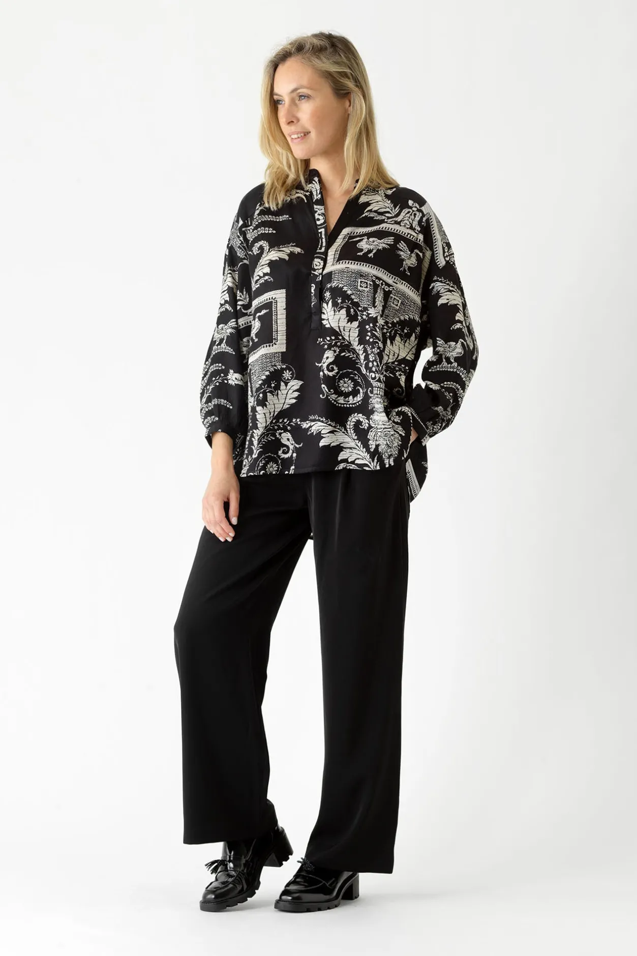 Women One Hundred Stars Vintage Damask Black Darcy Shirt